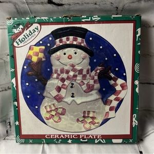 Holiday Treasures Snowman Large Ceramic Plate Christmas
